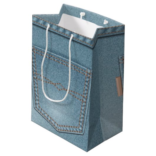 Taschen-Denim-Blue Jeans Mittlere Geschenktüte (Rückseite Schrägansicht)