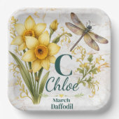 Taschen-Monogramm mit Osterglocke und Libelle für Pappteller (Vorderseite)