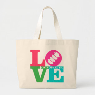 Taschen-Tasche LIEBE Chiropraktik-{Farben} Jumbo Stoffbeutel