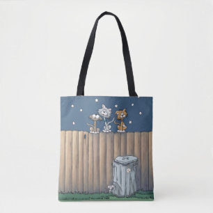Taschen-Tasche mit Alley Cats auf einem Zaun Tasche