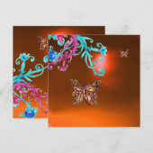 TASCHENABLAGE, gelb-orange-blau, hellrosa Einladung (Vorne/Hinten)