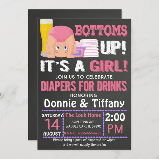 Taschentücher für Getränke Es ist ein Mädchen Einladung (Vorne/Hinten)