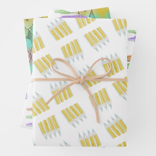 Taschentücher und Bleistifte, künstlerische Umhüll Geschenkpapier Set (Beispiel)