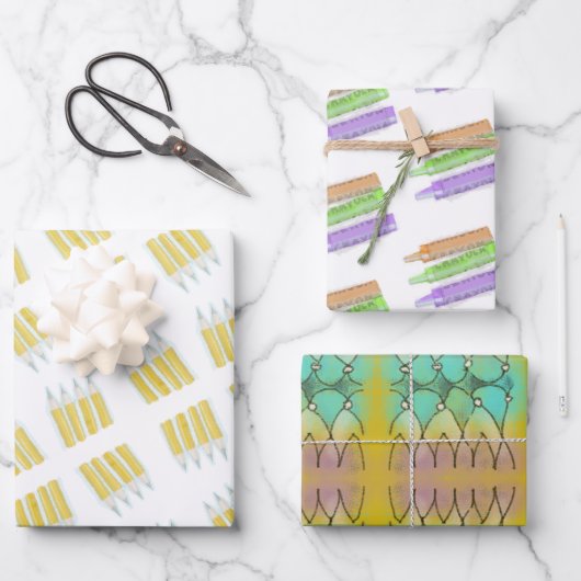 Taschentücher und Bleistifte, künstlerische Umhüll Geschenkpapier Set (Vorderseite)