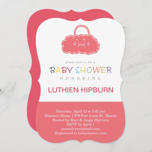Taschenwolken Babydusche Einladung (Vorne/Hinten)