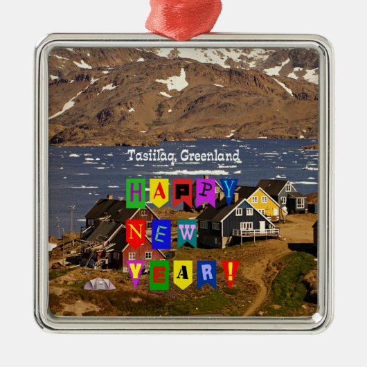 Tasiilaq, Grönland - Glückliches neues Jahr, Ornament Aus Metall (Vorne)