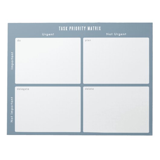 Task Priority and planner Matrix (blue) Notizblock (Vorderseite)