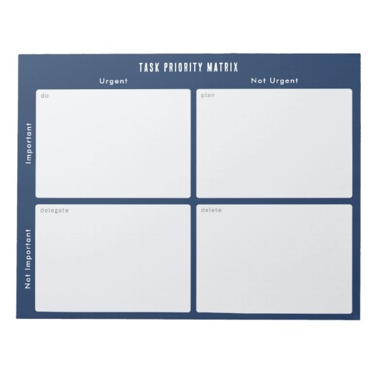 Task Priority and planner Matrix (dark blue) Notizblock (Vorderseite)