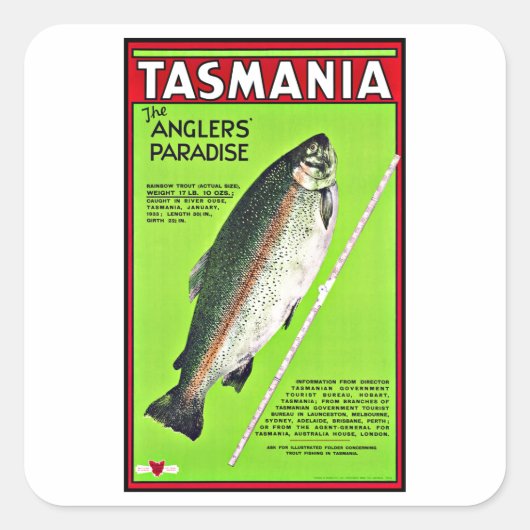 Tasmania Australia Angelparadies Fischen Quadratischer Aufkleber (Vorderseite)