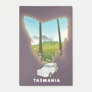 Tasmania illustrierte Karte Reiseplakat. Post-it Klebezettel