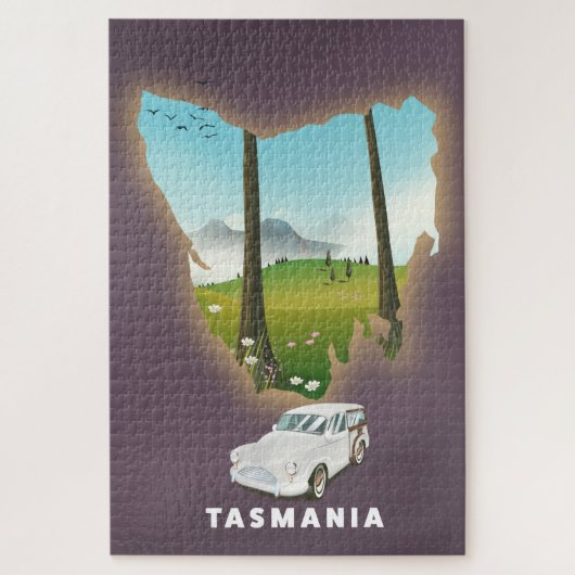 Tasmania illustrierte Karte Reiseplakat. Puzzle (Vertikal)