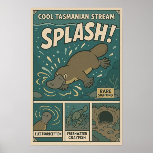 Tasmanian Platypus Splash Retro Art Poster (Vorne)