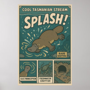 Tasmanian Schnabeltier Splash Retro Art Poster
