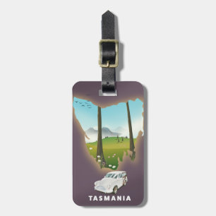 Tasmanien illustrierte Reisekarte Poster. Gepäckanhänger