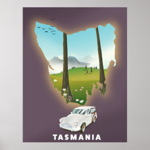 Tasmanien illustrierte Reisekarte Poster. Poster