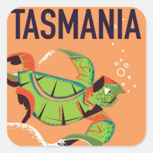 Tasmanien Vintage-Reiseposter. Quadratischer Aufkleber