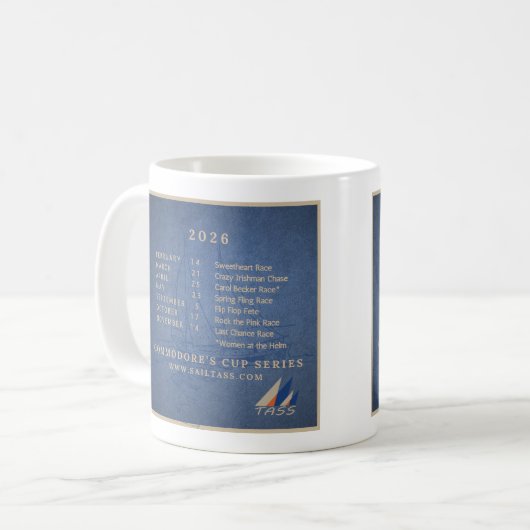 TASS 2026 Commodore's Cup Zeitplan Kaffeetasse (Vorderseite Links)