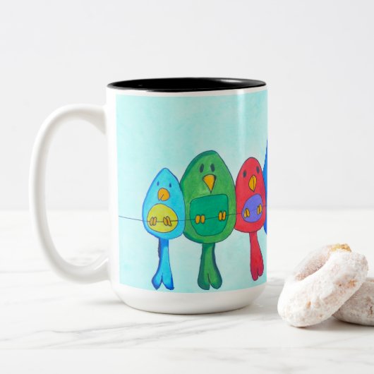 Tasse - 013 - Vögel auf dem Seil (Mit Donut)