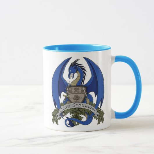 Tasse 11oz des Stonefire Drache-Wappen-(blauer (Rechts)