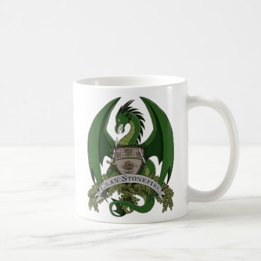 Tasse 11oz des Stonefire Drache-Wappen-(grüner (Rechts)