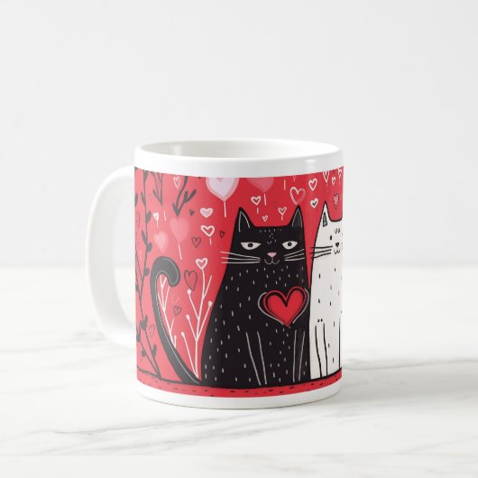 Tasse am Valentinstag - Schwarze und Weiße Katzen (Vorderseite Links)