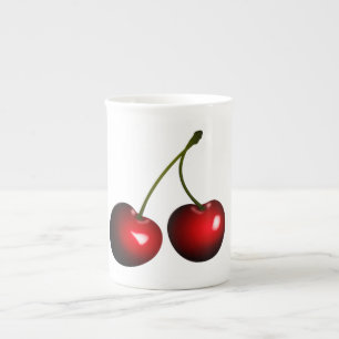 Tasse aus Bone China mit roten Kirschen