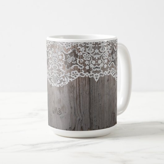 Tasse aus Holz und Spitzen mit Ihren Initialen ode (VorderseiteRechts)