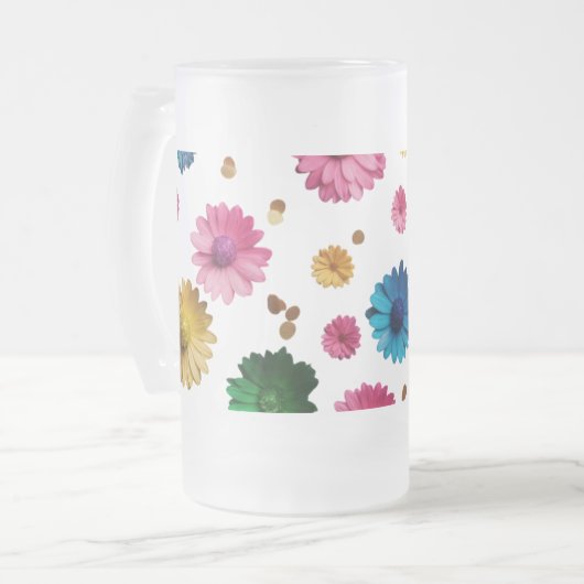 Tasse aus mattiertem Glas - Design der Blütenexplo (Vorderseite Links)