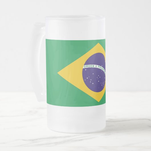 Tasse aus mattiertem Glas mit brasilianischer Flag (Vorderseite Links)