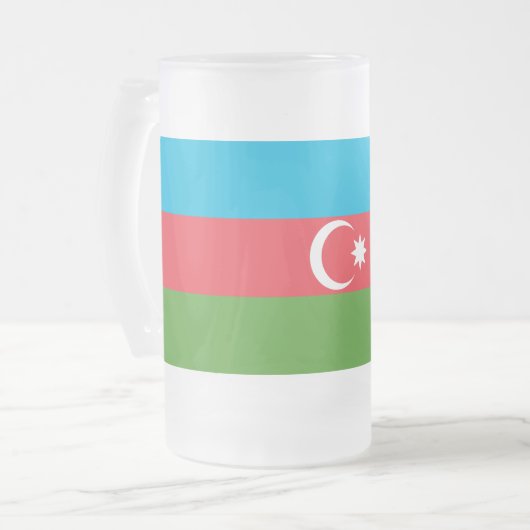 Tasse aus mattiertem Glas mit der Flagge Aserbaids (Vorderseite Links)