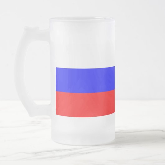 Tasse aus mattiertem Glas mit der russischen Flagg (Links)