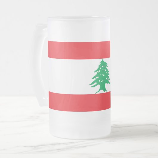 Tasse aus mattiertem Glas mit libanesischer Flagge (Vorderseite Links)
