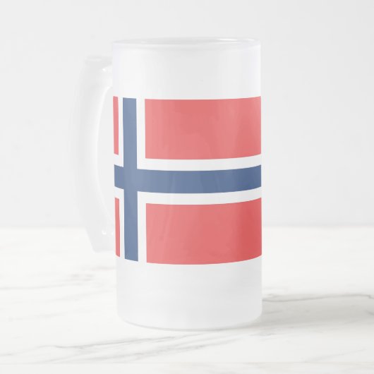 Tasse aus mattiertem Glas mit norwegischer Flagge (Vorderseite Links)
