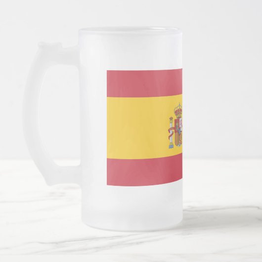Tasse aus mattiertem Glas mit spanischer Flagge (Links)