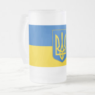 Tasse aus mattiertem Glas mit ukrainischer Flagge