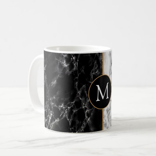 Tasse aus Schwarz-weißem Marmor - Sonderanfertigun (Vorderseite Links)