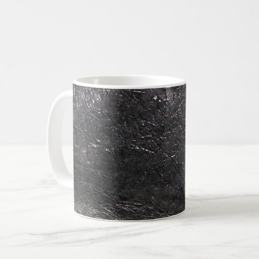 Tasse aus schwarzem Leder-Look Textur (Vorderseite Links)
