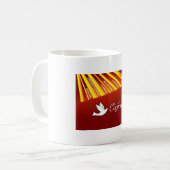 Tasse, Bestätigung, Taube auf Rot, Strahlen Kaffeetasse (Vorderseite Links)