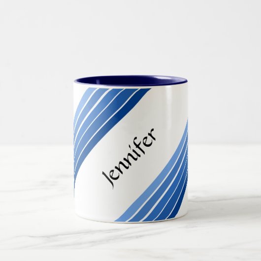 Tasse - Blaue Diagonalstreifen mit Name (Mittel)