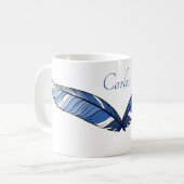Tasse - Blaue Federn und Name (Vorderseite Links)