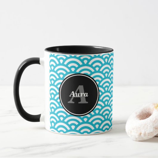 Tasse blaue Wellen - personalisierter Name (Mit Donut)