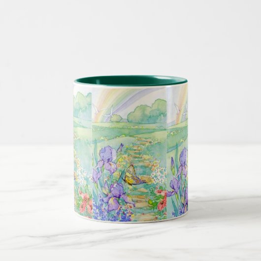 Tasse-Blumen, Schmetterling, Regenbogen Zweifarbige Tasse (Mittel)
