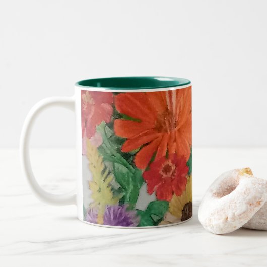 Tasse - Blumen, zum Ihrer Morgen zu erhellen (Mit Donut)