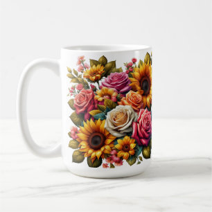 Tasse - Blumenstrauß, Rose, Sonnenblumen