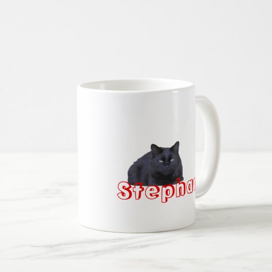 Tasse - Buchstabe S mit schwarzer Katze und Name (VorderseiteRechts)