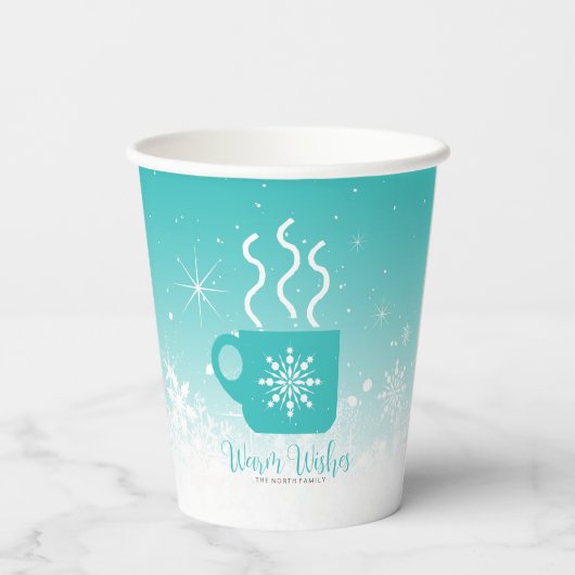 Tasse Dampfheiße Getränke mit Schneeband ID595 Pappbecher (Rückseite)