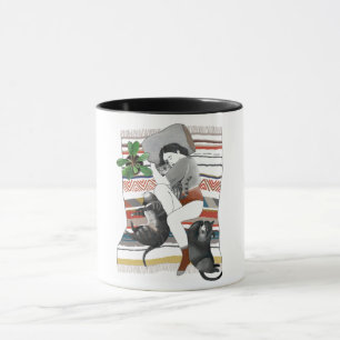 Tasse  Das Mädchen liegt bei drei Katzen und eine