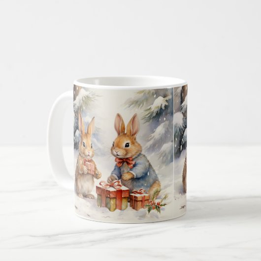 Tasse de Noël illustrée de jolis lapins (Vorderseite Links)