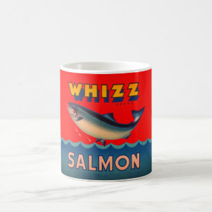 Tasse dekoriert mit Vintage-Alaska-Lachs-Etikett