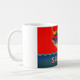 Tasse dekoriert mit Vintage-Alaska-Lachs-Etikett